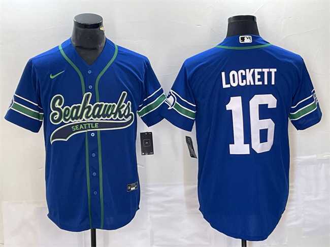 Men%27s Seattle Seahawks #16 Tyler Lockett Royal Throwback Cool Base Stitched Baseball Jersey->seattle seahawks->NFL Jersey